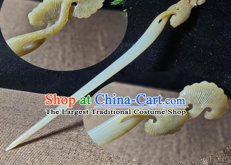China Classical Headwear Handmade Jade Carving Ginkgo Leaf Hairpin Traditional Hair Accessories Cheongsam Hair Stick