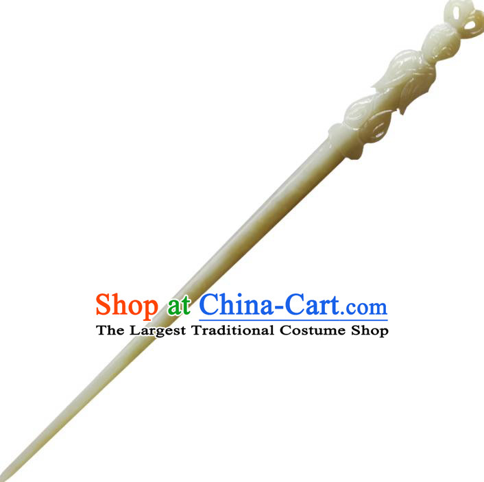 China Classical Headpiece Handmade Jade Carving Fairy Hairpin Traditional Hair Accessories Ancient Princess Hair Stick