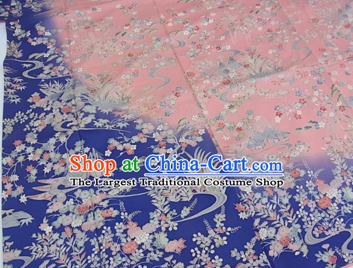 Japanese Young Woman Pink Silk Yukata Dress Traditional Hanabi Taikai Clothing Classical Orchids Pattern Kimono Costume