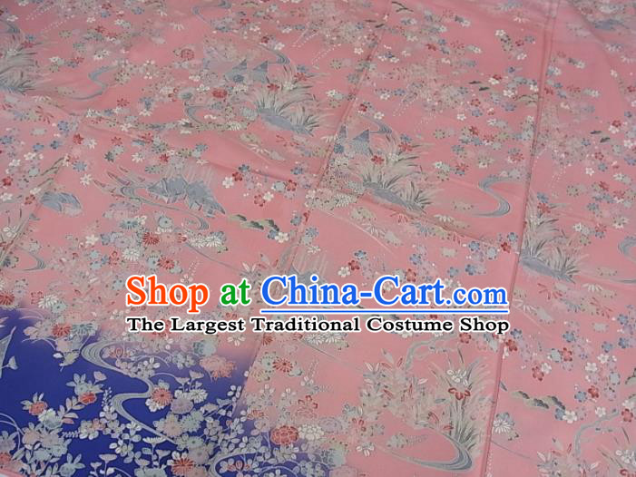 Japanese Young Woman Pink Silk Yukata Dress Traditional Hanabi Taikai Clothing Classical Orchids Pattern Kimono Costume