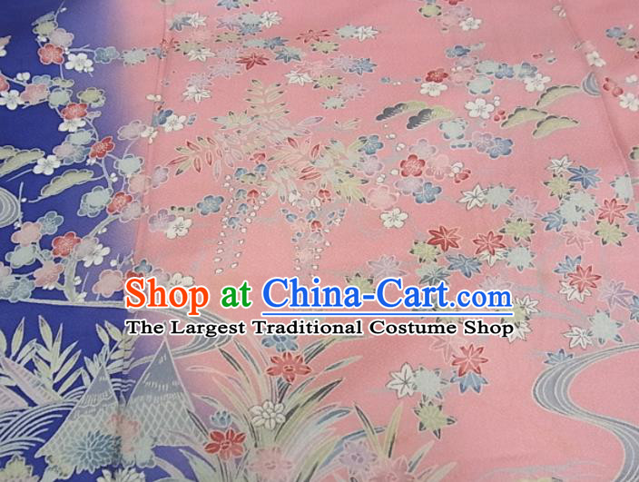 Japanese Young Woman Pink Silk Yukata Dress Traditional Hanabi Taikai Clothing Classical Orchids Pattern Kimono Costume