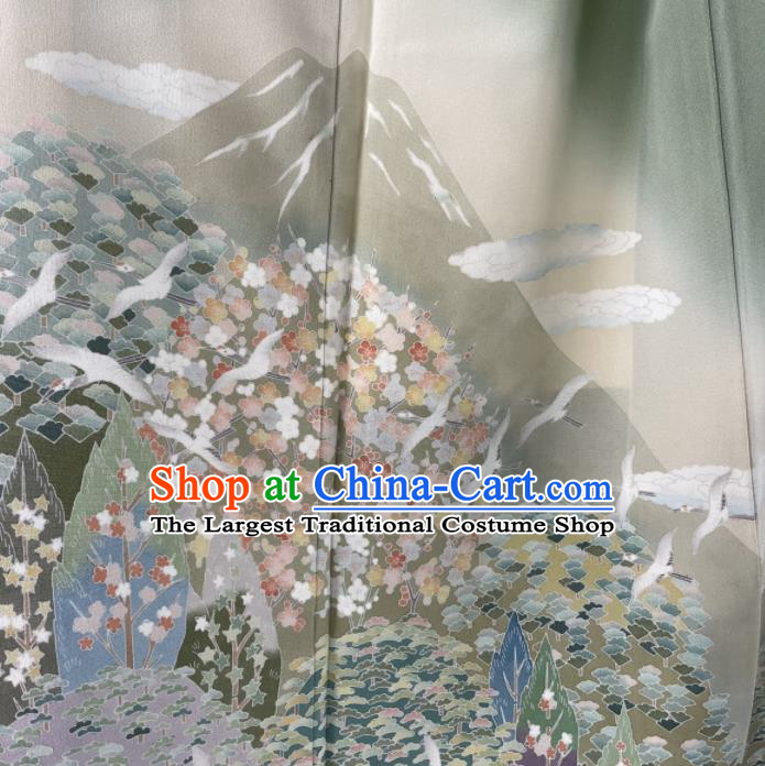 Japanese Traditional Clothing Classical Flowers Pattern Tsukesage Kimono Costume Court Woman Green Yukata Dress