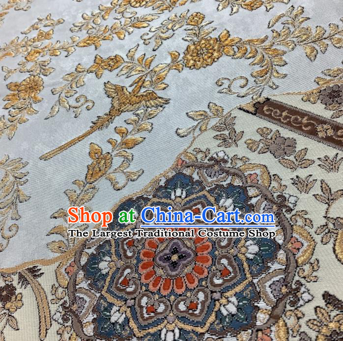 Traditional Japanese Yukata Robe White Brocade Girdle Accessories Classical Crane Pattern Kimono Belt Handmade Nishijin Tapestry Waistband
