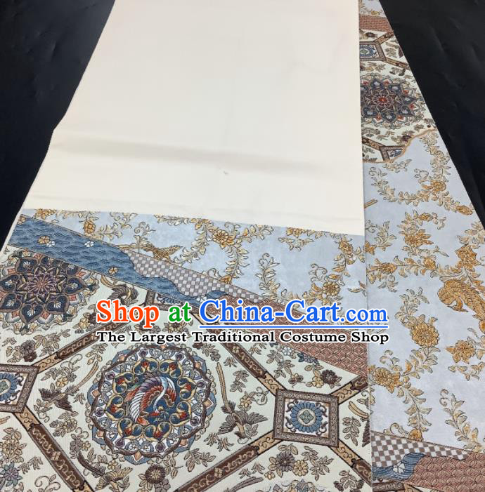 Traditional Japanese Yukata Robe White Brocade Girdle Accessories Classical Crane Pattern Kimono Belt Handmade Nishijin Tapestry Waistband