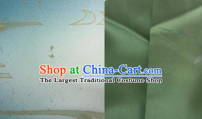 Japanese Traditional Festival Clothing Classical Sakura Pattern Tsukesage Kimono Costume Young Woman Green Yukata Dress