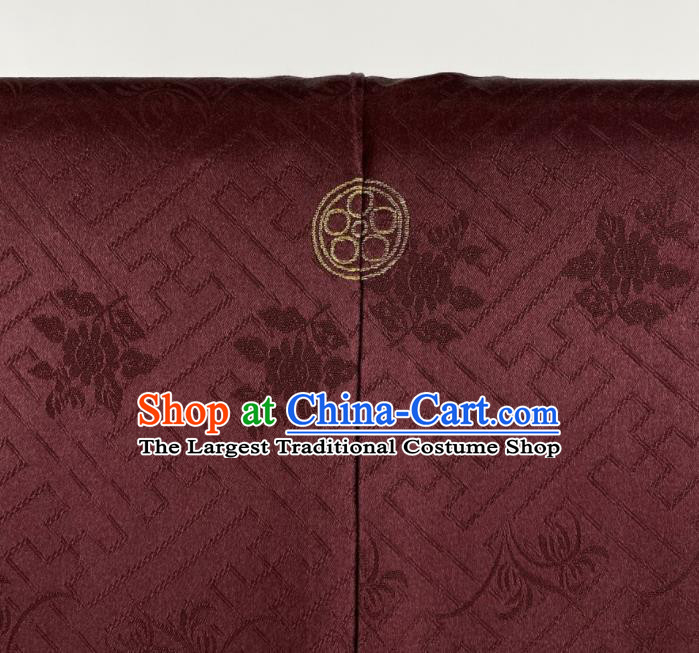 Japanese Classical Peony Pattern Tsukesage Kimono Costume Young Woman Wine Red Silk Yukata Dress Traditional Festival Clothing