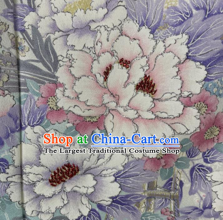 Japanese Traditional Wedding Clothing Classical Peony Pattern Furisode Kimono Costume Young Woman Silk Yukata Dress