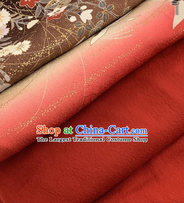 Japanese Court Woman Red Silk Yukata Dress Traditional Festival Clothing Classical Cranes Chrysanthemum Pattern Furisode Kimono Costume
