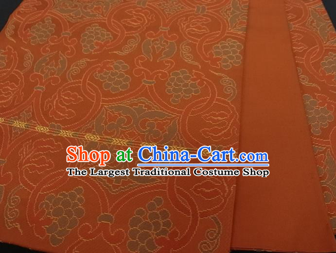 Japanese Traditional Yukata Robe Nishijin Girdle Accessories Classical Grape Pattern Kimono Belt Handmade Orange Brocade Waistband