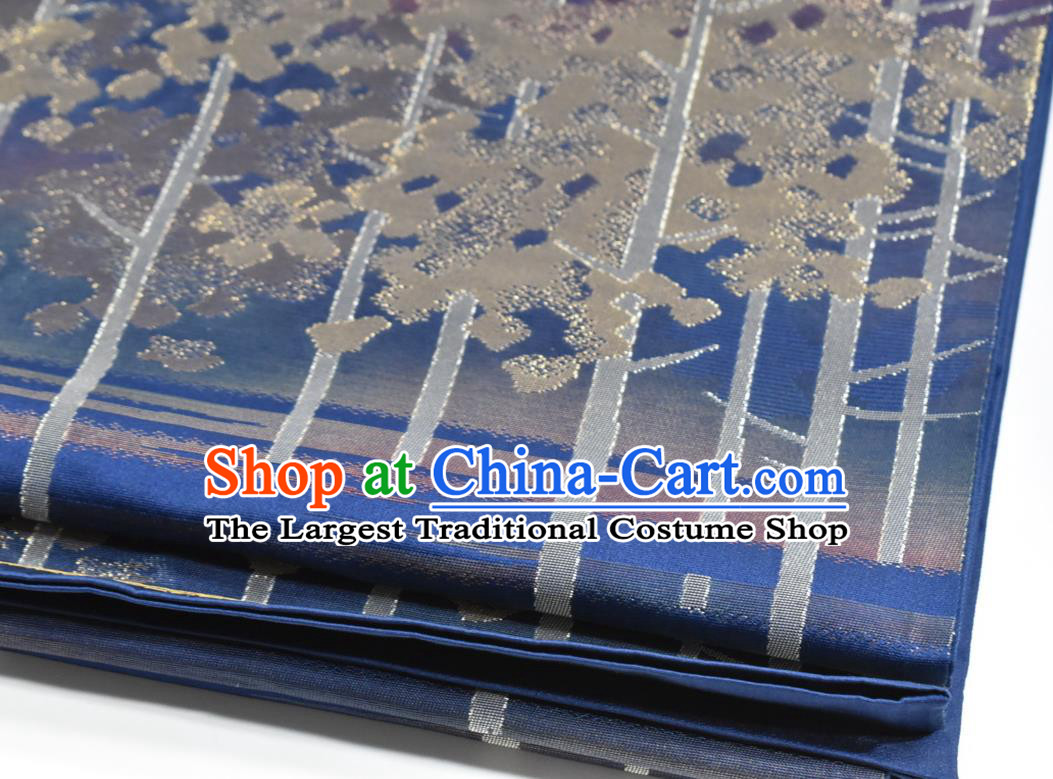 Japanese Traditional Yukata Robe Girdle Accessories Classical Trees Pattern Kimono Belt Handmade Nishijin Blue Brocade Waistband