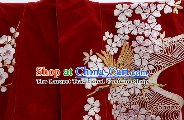 Japanese Wedding Bride Wine Red Yukata Dress Traditional Geisha Performance Clothing Classical Sakura Pine Pattern Uchikake Kimono Costume