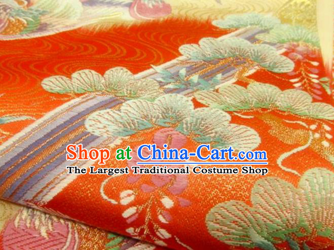 Japanese Classical Peony Pattern Nishijin Red Brocade Belt Handmade Kimono Waistband Traditional Yukata Robe Girdle Accessories