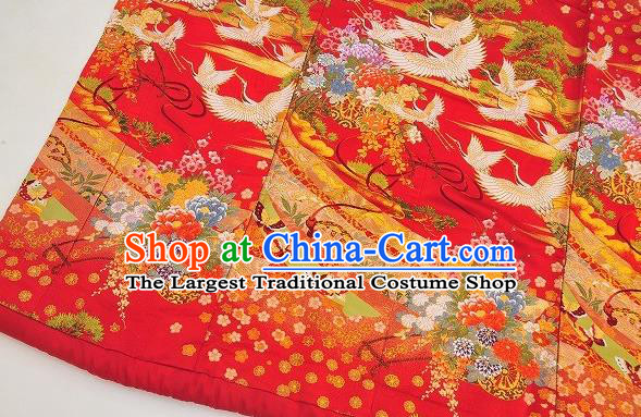 Japanese Traditional Wedding Bride Clothing Classical Cranes Pattern Uchikake Kimono Costume Young Woman Red Silk Yukata Dress