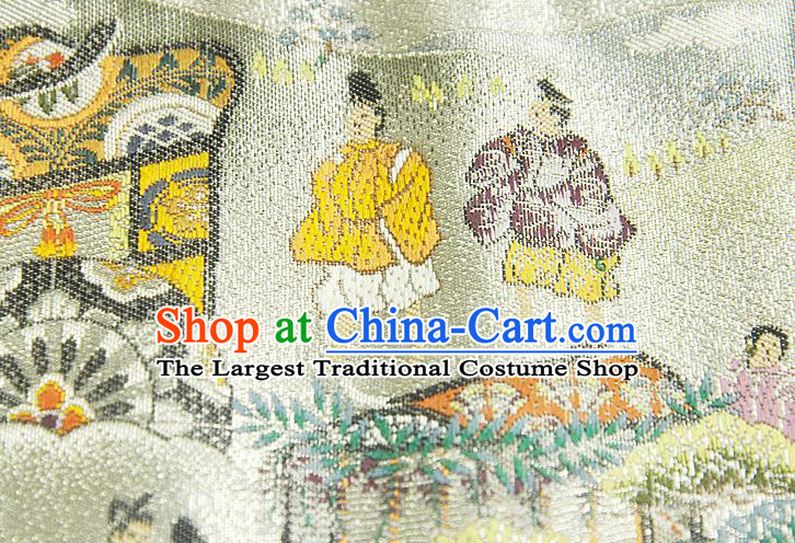 Japanese Handmade Kimono Nishijin Waistband Traditional Yukata Robe Girdle Accessories Classical Heian Pattern Light Golden Brocade Belt