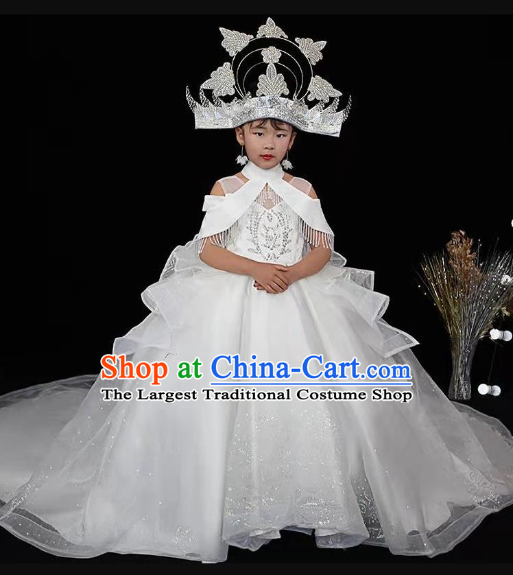 Custom Modern Dance Formal Clothing Girl Catwalks Garment Costumes Stage Show White Veil Dress Baroque Princess Fashion
