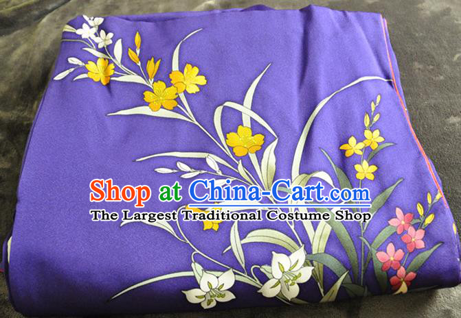Japanese Wedding Bride Deep Purple Yukata Dress Traditional Court Princess Clothing Classical Butterfly Flowers Pattern Furisode Kimono Costume