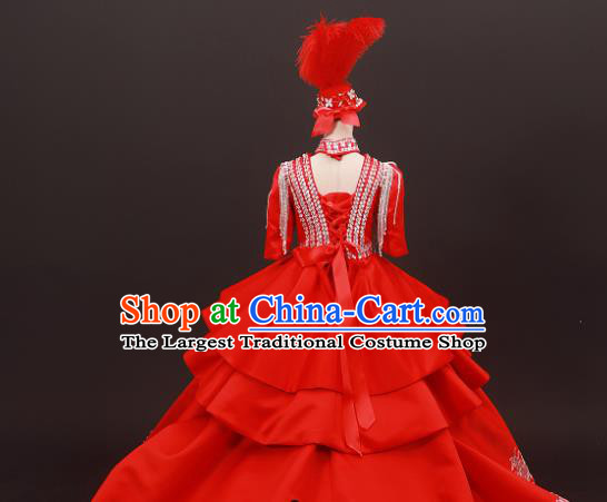 Custom Stage Show Red Full Dress Baroque Princess Fashion Modern Dance Clothing Girl Catwalks Garment Costume