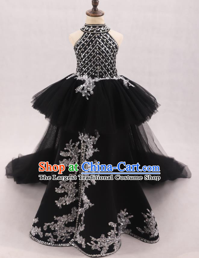 Custom Girl Catwalks Garment Costume Stage Show Black Full Dress Baroque Princess Fashion Modern Dance Clothing