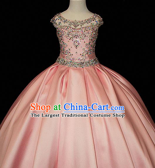 Custom Fairy Princess Fashion Piano Recital Clothing Girl Catwalks Garment Costume Stage Show Pink Satin Full Dress