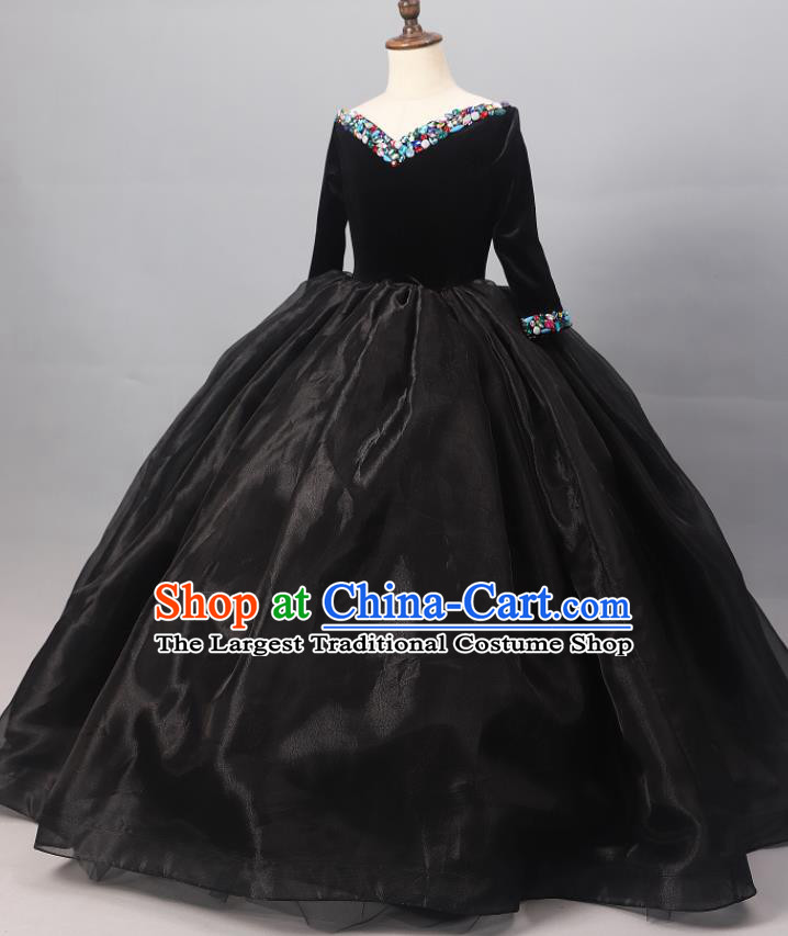 Custom Children Catwalks Garment Costume Halloween Stage Performance Black Full Dress Baroque Princess Fashion Piano Recital Clothing