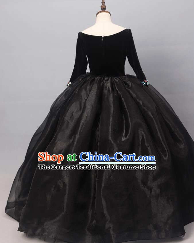 Custom Children Catwalks Garment Costume Halloween Stage Performance Black Full Dress Baroque Princess Fashion Piano Recital Clothing