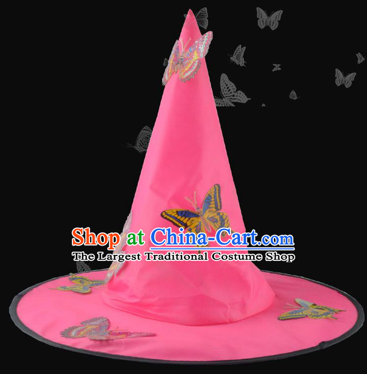 Handmade Halloween Headdress Dance Party Rosy Hat Cosplay Witch Butterfly Headwear Drama Performance Peaked Cap