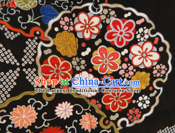 Japanese Traditional Ceremony Garment Costume Married Woman Black Yukata Dress Classical Petunia Pattern Kurotomesode Kimono Clothing