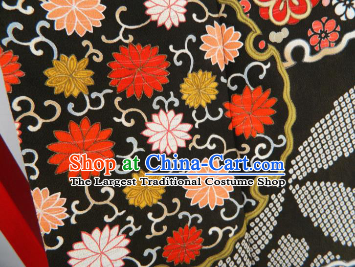 Japanese Traditional Ceremony Garment Costume Married Woman Black Yukata Dress Classical Petunia Pattern Kurotomesode Kimono Clothing