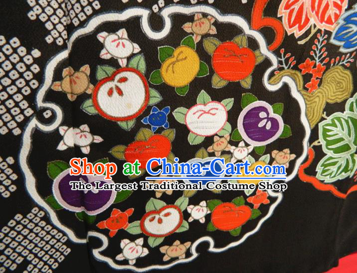 Japanese Traditional Ceremony Garment Costume Married Woman Black Yukata Dress Classical Petunia Pattern Kurotomesode Kimono Clothing