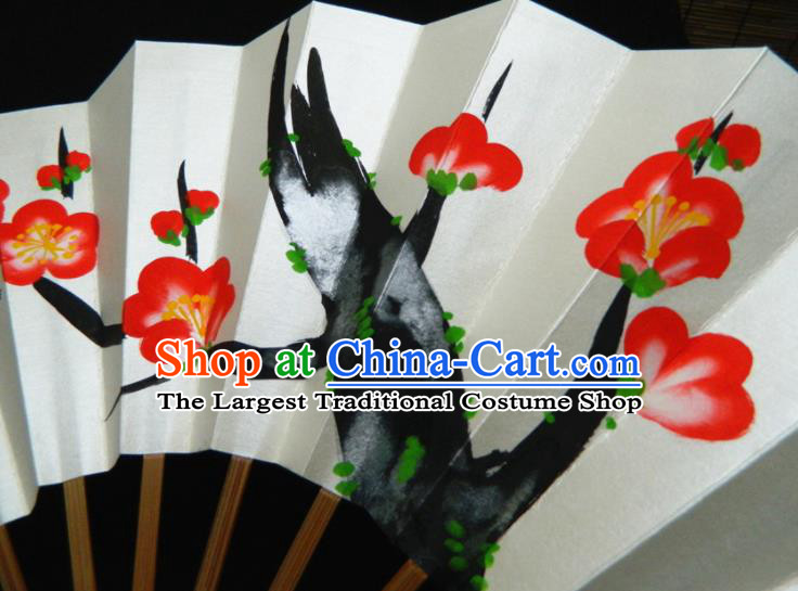 Japan Geisha Performance Accordion Classical Dance Folding Fan Traditional Ink Painting Plum Blossom Fan Handmade Craft Fans
