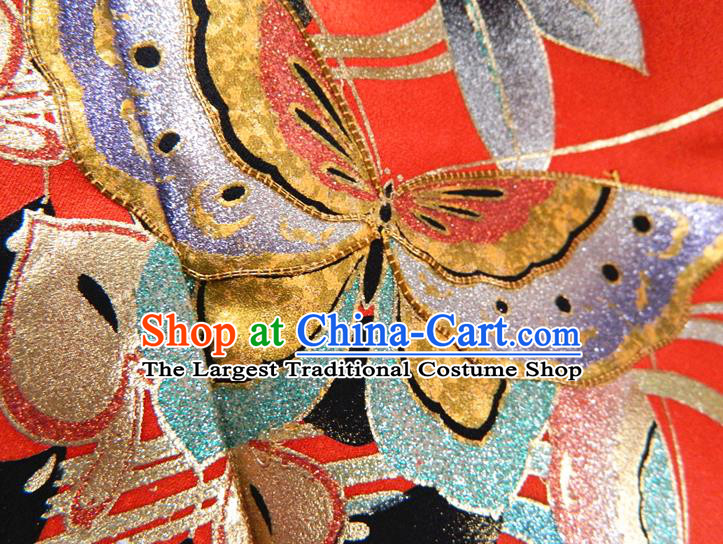 Japanese Traditional Wedding Furisode Kimono Clothing Summer Festival Garment Costume Classical Wisteria Pattern Red Yukata Dress