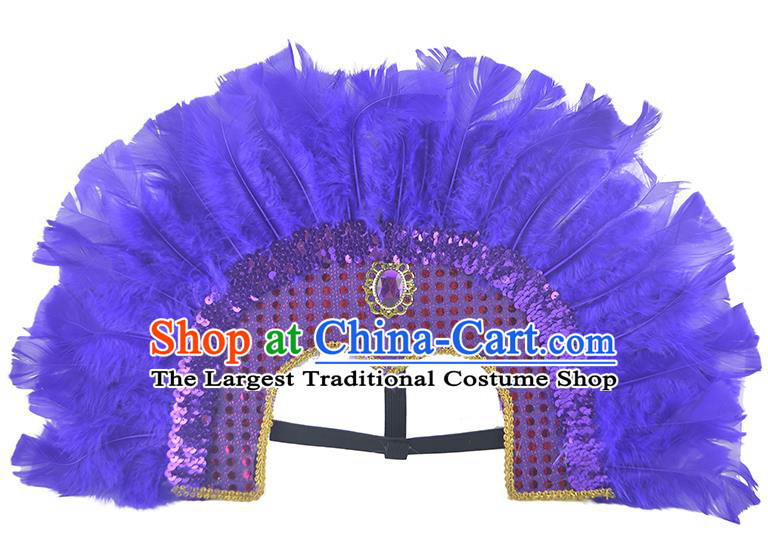 Professional Tribal Chief Headwear Apache Wild Man Headdress Halloween Cosplay Purple Feather Hat Samba Dance Hair Accessories