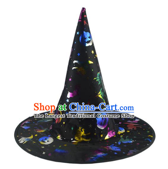Handmade Halloween Performance Magic Headdress Fancy Party Black Hat Cosplay Witch Headwear Stage Show Peaked Cap