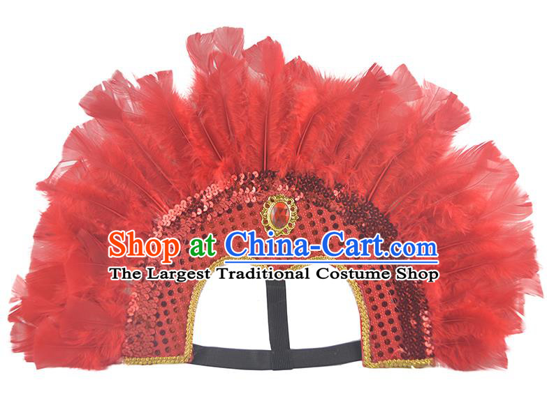 Professional Stage Show Headdress Halloween Cosplay Wild Man Red Feather Hat Samba Dance Hair Accessories Apache Tribal Chief Headwear