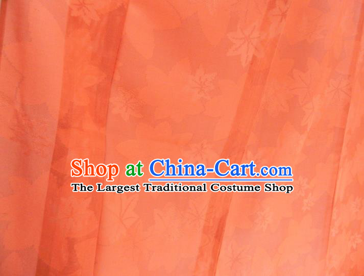 Japanese Traditional Festival Garment Costume Young Woman Orange Silk Yukata Dress Classical Maple Leaf Pattern Iromuji Kimono Clothing