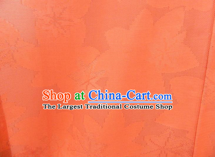 Japanese Traditional Festival Garment Costume Young Woman Orange Silk Yukata Dress Classical Maple Leaf Pattern Iromuji Kimono Clothing