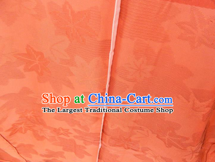 Japanese Traditional Festival Garment Costume Young Woman Orange Silk Yukata Dress Classical Maple Leaf Pattern Iromuji Kimono Clothing