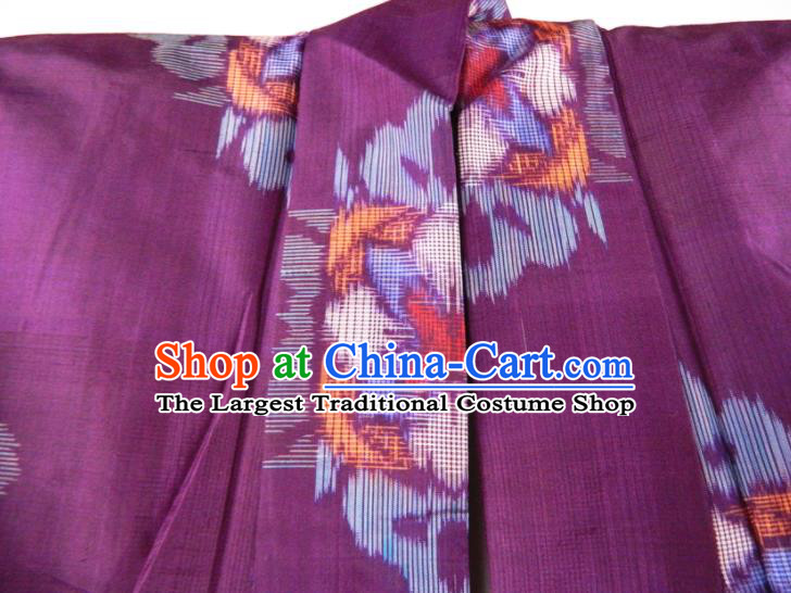 Japanese Traditional Ceremony Garment Costume Bride Mother Purple Yukata Dress Classical Rhombus Pattern Edo Komon Kimono Clothing