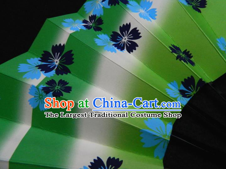 Japan Traditional Stage Performance Fan Handmade Craft Fans Kimono Printing Sakura Green Accordion Geisha Dance Folding Fan