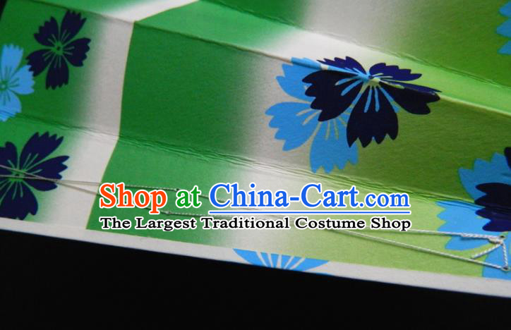 Japan Traditional Stage Performance Fan Handmade Craft Fans Kimono Printing Sakura Green Accordion Geisha Dance Folding Fan