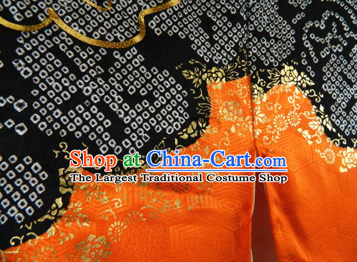 Japanese Court Woman Orange Yukata Dress Classical Plum Blossom Pattern Furisode Kimono Clothing Traditional Wedding Garment Costume