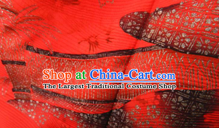Japanese Traditional Ceremony Garment Costume Young Woman Red Yukata Dress Classical Scenery Pattern Tsukesage Kimono Clothing