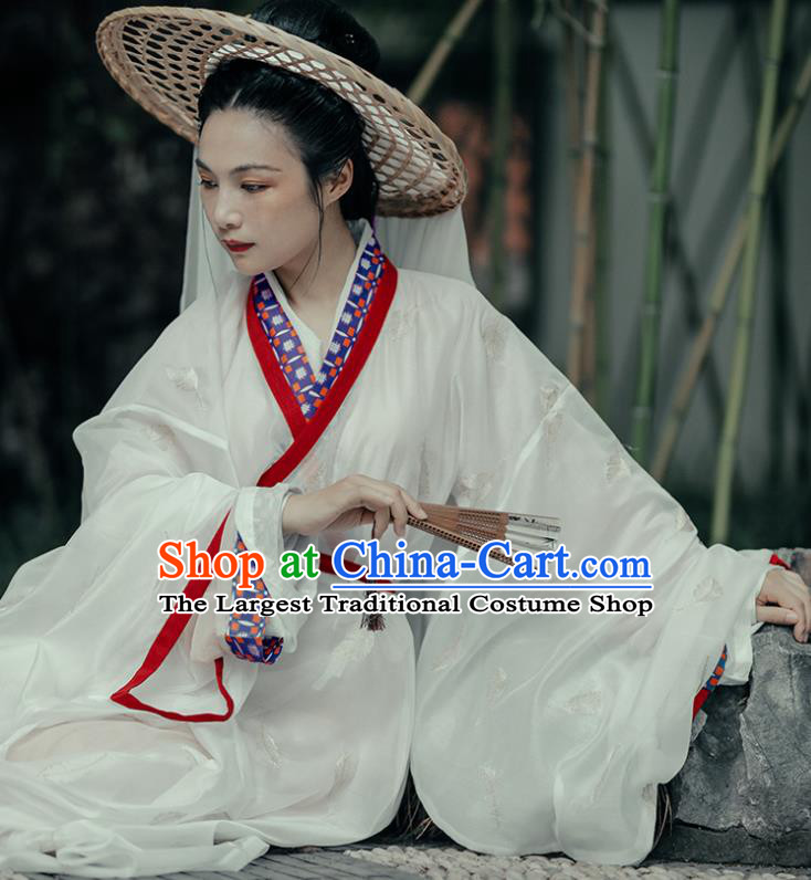 China Song Dynasty Young Beauty White Hanfu Dress Traditional Court Woman Historical Costumes Ancient Aristocratic Lady Garment Clothing