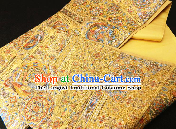 Japanese Handmade Golden Brocade Waistband Classical Yukata Dress Hekoobi Accessories Traditional Embroidered Kimono Belt