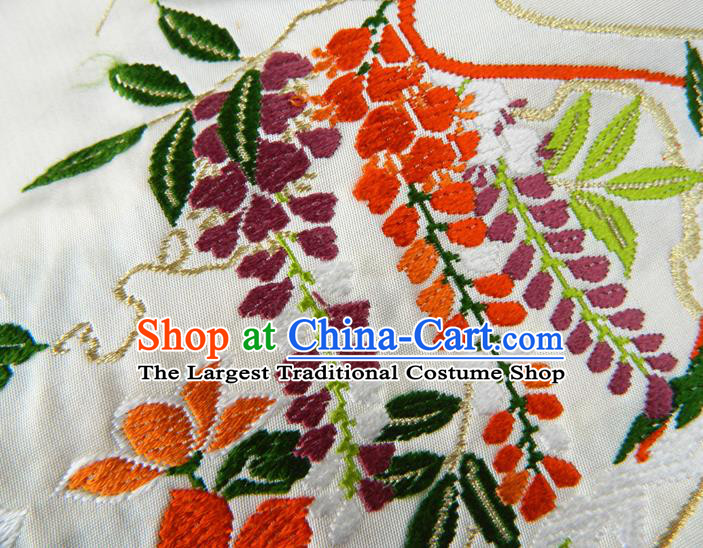 Japanese Traditional Embroidered Chrysanthemum Kimono Belt Handmade White Brocade Waistband Classical Yukata Dress Hekoobi Accessories