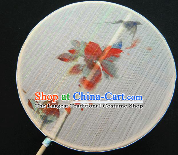 Japan Handmade Printing Red Lotus Silk Fan Geisha Performance Fan Classical Dance Circular Fan Traditional Palace Fan