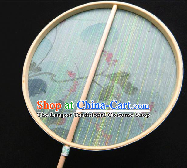 Japan Geisha Performance Fan Classical Dance Circular Fan Traditional Palace Fan Handmade Printing Green Silk Fan