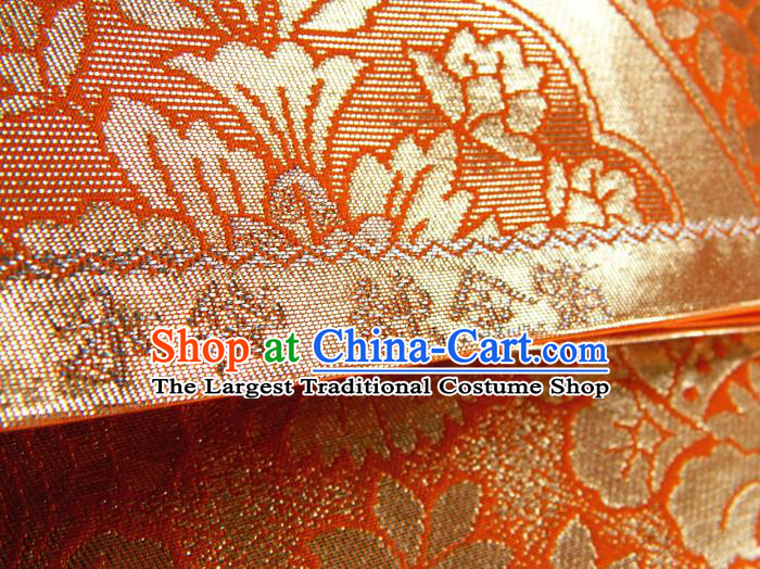 Japanese Handmade Orange Brocade Waistband Classical Yukata Dress Hekoobi Accessories Traditional Flowers Pattern Kimono Belt