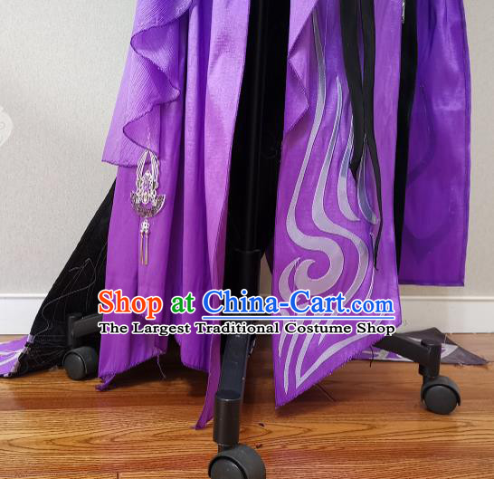 China Traditional JX Online Clothing Cosplay Swordswoman Garment Costumes Ancient Chivalrous Woman Purple Dress Outfits