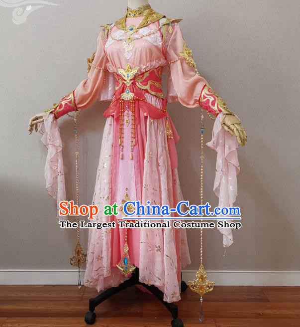 China Ancient Princess Pink Dress Outfits Traditional JX Online Young Lady Clothing Cosplay Fairy Garment Costumes
